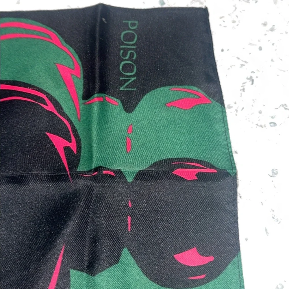 Christian Dior Vintage 1990s Poison Petite Silk Scarf Green Pink AUTHENTIC